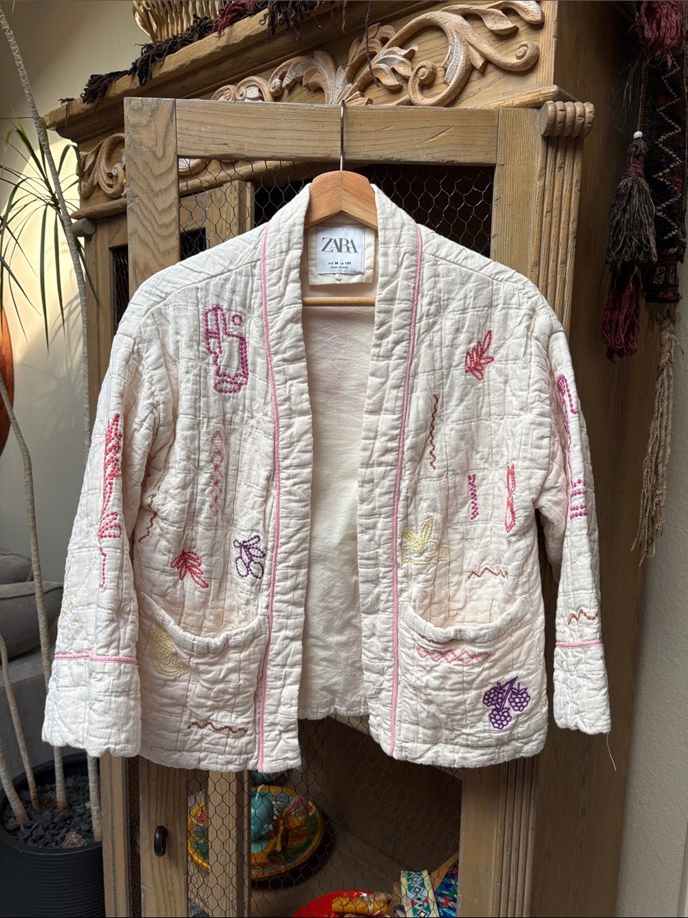 Zara Embroidered Fruit Quilted Kimono Jacket